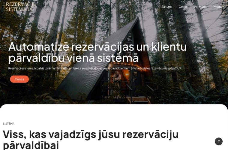 Rezervāciju Sistēma mājaslapas ekrānšāviņš
