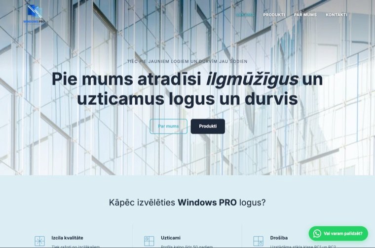 Windows Pro mājaslapas ekrānšāviņš